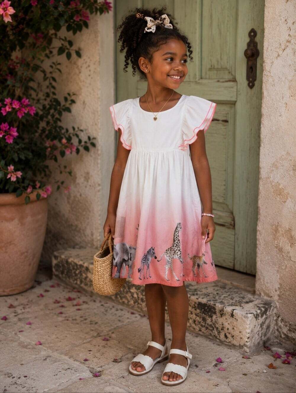 K. Kijam x H&M Girls 6–7Y Safari Animal Ombré Cotton Ruffle Dress